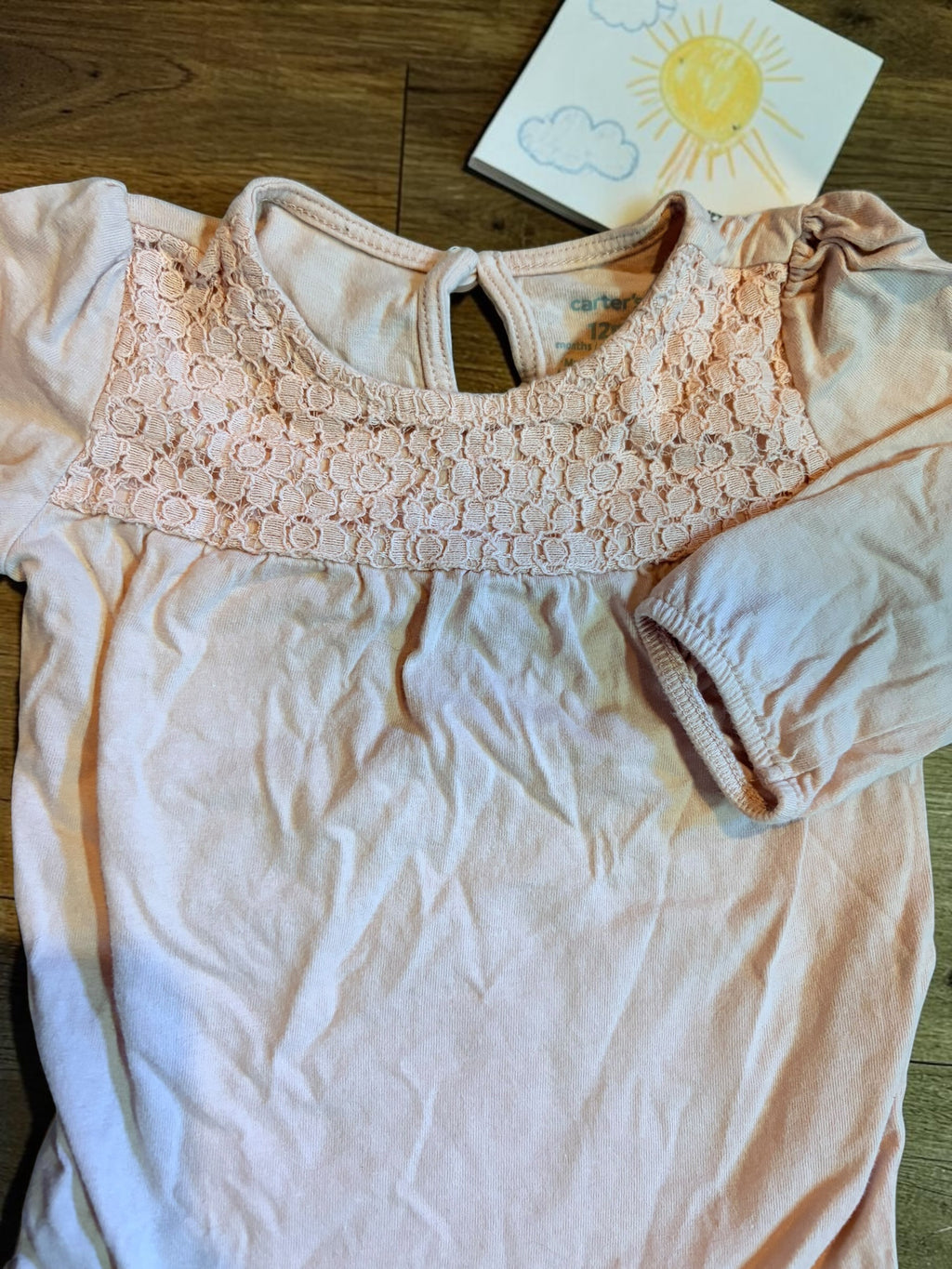 Carter's Long-Sleeve Lace Yoke Bodysuit in Pale Pink