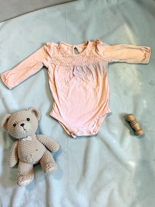 Carter's Long-Sleeve Lace Yoke Bodysuit in Pale Pink